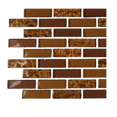 Contempo Caramel 1/2 in. x 2 in. Glass Tiles - 6 in. x 6 in. Tile Sample-DISCONTINUED