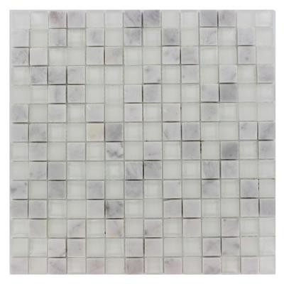 Tetris Carrera Ice Square 12 in. x 12 in. x 8 mm Glass Mosaic Floor and Wall Tile