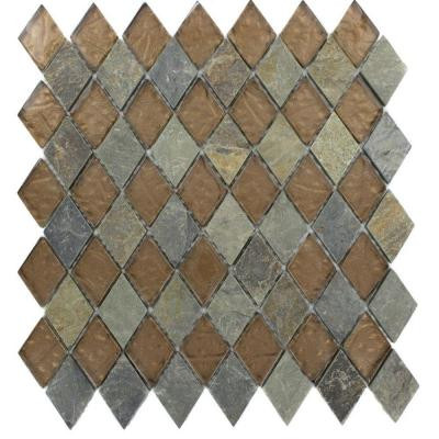 Tectonic Diamond Multicolor Slate and Bronze 11 in. x 12 in. x 8 mm Glass Floor and Wall Tile