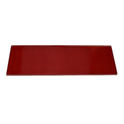 Contempo Lipstick Red Polished 4 in. x 12 in. x 8 mm Glass Subway Wall Tile
