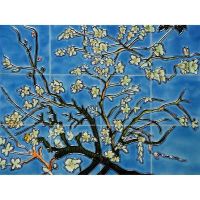 Van Gogh, Branches of an Almond Tree in Blossom Mural 18 in. x 24 in. Wall Tiles-DISCONTINUED