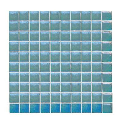 Sonterra Glass Azul Verde Iridescent 12 in. x 12 in. x 6 mm Glass Sheet Mounted Mosaic Wall Tile-DISCONTINUED