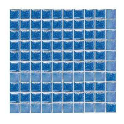 Sonterra Glass Medium Blue Iridescent 12 in. x 12 in. x 6 mm Glass Sheet Mounted Mosaic Wall Tile