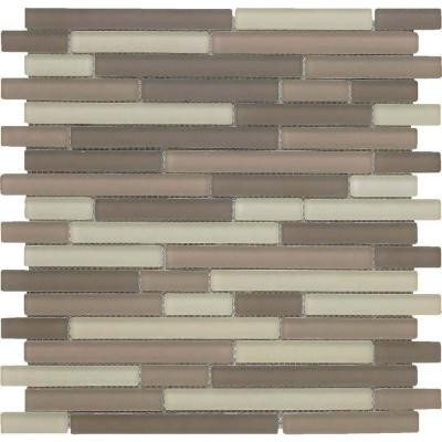 Color Blends Arena Neblina Matte Strips Mosaic Glass Mesh Mounted Tile - 4 in. x 4 in. Tile Sample-DISCONTINUED