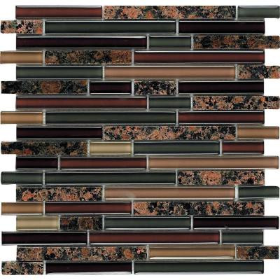 Spectrum Baltic Brown-1660 Granite And Glass Blend Mesh Mounted Floor and Wall Tile - 2 in. x 12 in. Tile Sample