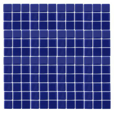 Monoz M-Blue-1402 Mosiac Recycled Glass Mesh Mounted Floor and Wall Tile - 3 in. x 3 in. Tile Sample