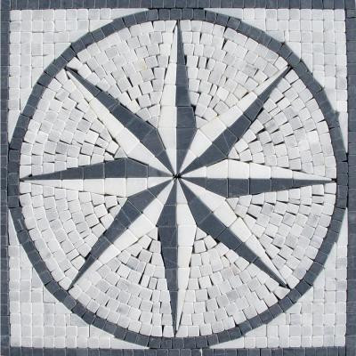 Black & White Star Medallion 12 in. x 12 in. Tumbled Marble Mesh Mounted Mosaic Tile