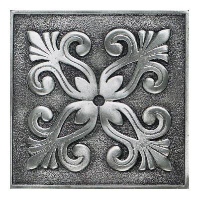 Massalia Pewter 4 in. x 4 in. Metal Frieze Wall Tile-DISCONTINUED