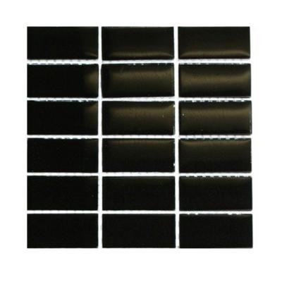 Black Swan Stacked 1 in. x 2 in. Glass Tile - 6 in. x 6 in. Tile Sample-DISCONTINUED