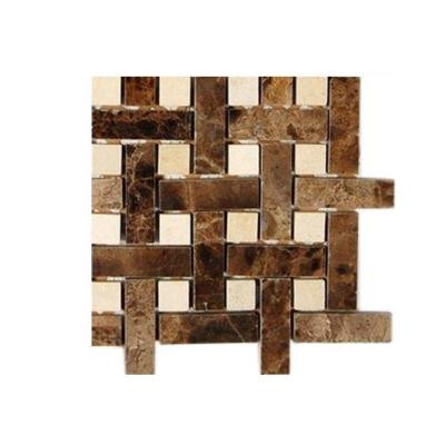 Basket Braid Dark Emperador With Crema Marfil Dot Marble Mosaic - 6 in. x 6 in.Floor and Wall Tile Sample