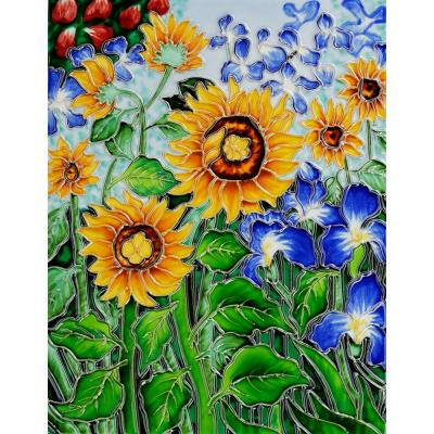 Van Gogh, Sunflowers and Irises 11 in. x 14 in. (artist interpretation) Wall Tile-DISCONTINUED