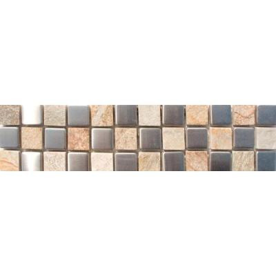 Golden White/Metal Border 3 in. x 12 in. Floor and Wall Tile