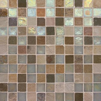 Edgewater Stone Steps 1 in. x 1 in. 11 3/4 in. x 11 3/4 in. Glass and Slate Floor & Wall Mosaic Tile-DISCONTINUED