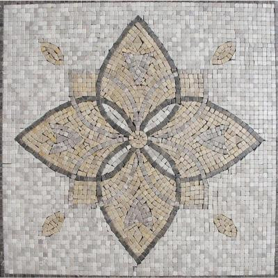 Floral Blend Medallion 24 in. x 24 in. Tumbled Marble Mesh Mounted Mosaic Tile