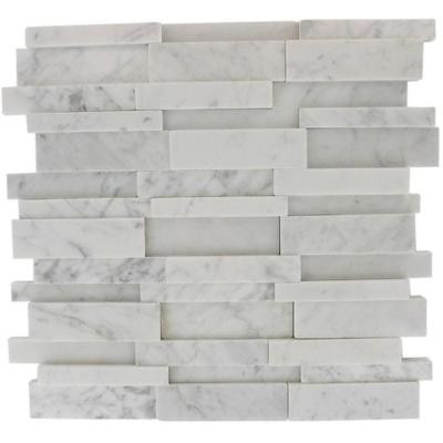 Dimension 3D Brick White Carrera Stone 12 in. x 12 in. x 8 mm Wall and Floor Tiles