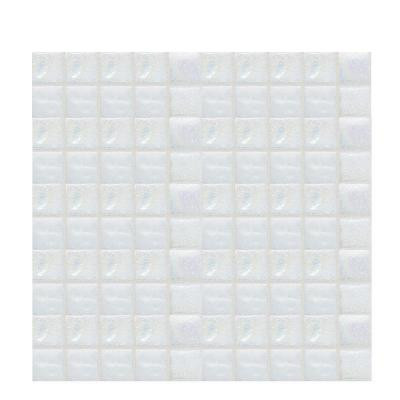 Sonterra Glass Oyster White Iridescent 12 in. x 12 in. x 6 mm Glass Sheet Mounted Mosaic Wall Tile