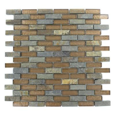 Tectonic Brick Multicolor Slate and Bronze 12 in. x 12 in. x 8 mm Glass Floor and Wall Tile