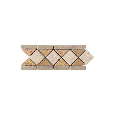 Travertine Antalya/Gold/Ivory Blend 4 in. x 12 in. Tumbled Slate Diamond Border Accent Wall Tile