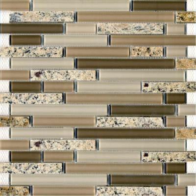 Spectrum Desert Gold-1663 Granite And Glass Blend Mesh Mounted Floor and Wall Tile - 2 in. x 12 in. Tile Sample
