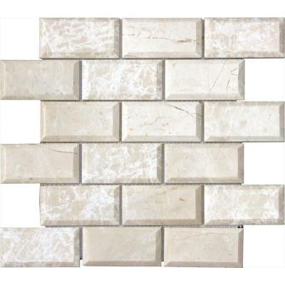 Paradise Beige 12 in. x 12 in. x 10 mm Polished Beveled Marble Mesh-Mounted Mosaic Tile