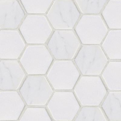 Statuario Hex 12 in. x 12 in. x 8 mm White Marble Mosaic Wall Tile