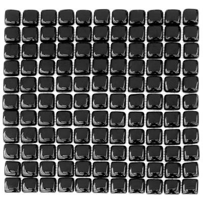 Pillow Glass Griphite 12 in. x 12 in. Black Glass Mesh-Mounted Mosaic Wall Tile (10 sq.ft./case)