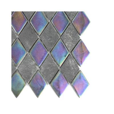Tectonic Diamond Black Slate and Rainbow Black Glass Floor and Wall Tile - 6 in. x 6 in.Tile Sample