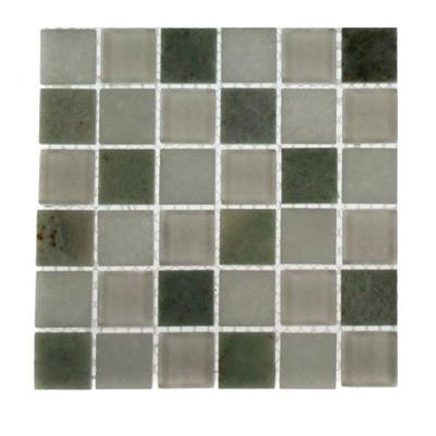 Contempo Ming White 1 in. x 1 in. Marble and Glass Tile Sample