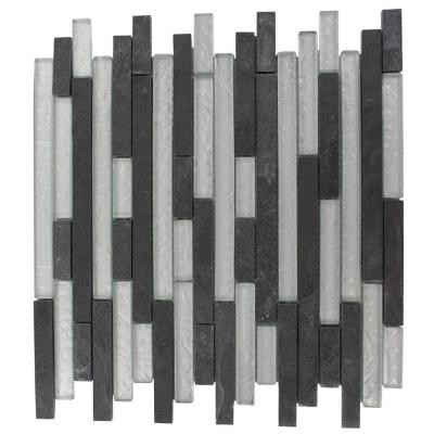 Tectonic Harmony Black Slate And Silver 12 in. x 12 in. x 8 mm Glass Mosaic Floor and Wall Tile