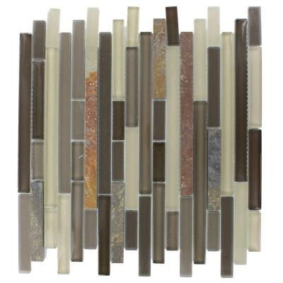 Tectonic Harmony Multicolor Slate And Khaki Blend 12 in. x 12 in. x 8 mm Glass Mosaic Floor and Wall Tile
