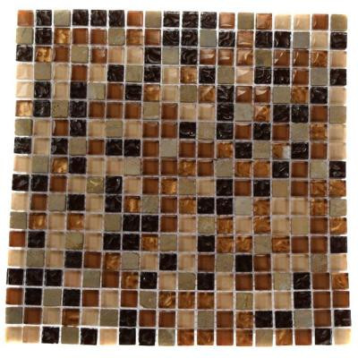 Golden Trail Blend Squares 12 in. x 12 in. x 8 mm Marble and Glass Mosaic Floor and Wall Tile