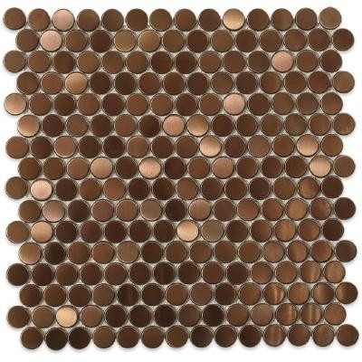 Metal Rouge Penny Round 12 in. x 12 in. x 8 mm Stainless Steel Floor and Wall Tile