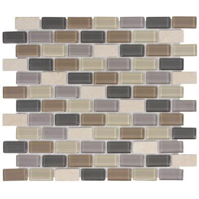 Yukon Cliff Brick 11.75 in. x 10.5 in. Glass Travertine Mosaic Wall Tile (12.6 sq. ft. / case)-DISCONTINUED