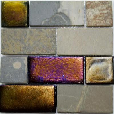 Edgewater Sunset Cliffs Glass and Slate Mosaic & Wall Tile - 5 in. x 5 in. Tile Sample-DISCONTINUED
