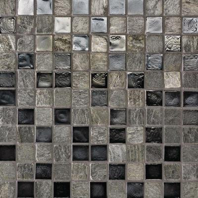 Edgewater Silverstrand 1 in. x 1 in. 11 3/4 in. x 11 3/4 in. Glass and Slate Floor & Wall Mosaic Tile-DISCONTINUED