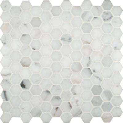 Calacatta Gold Hexagon 12 in. x 12 in. x 10 mm Polished Marble Mesh-Mounted Mosaic Tile