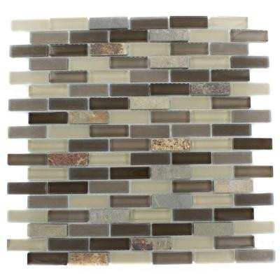 Tectonic Brick Multicolor Slate And Khaki Blend 12 in. x 12 in. x 8 mm Glass Mosaic Floor and Wall Tile