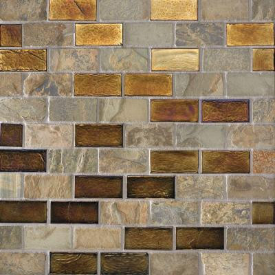 Edgewater Sunset Cliffs 1 in. x 2 in. 10 5/8 in. x 10 5/8 in. Glass and Slate Floor & Wall Mosaic Tile-DISCONTINUED