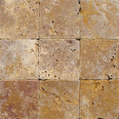 Gold 4 In. x 4 In. Tumbled Travertine Floor and Wall Tile (1 sq. ft. / case)