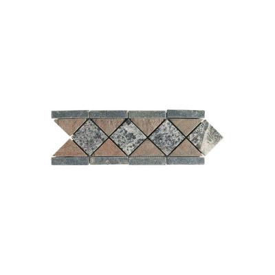 Travertine Green/Copper/Green 4 in. x 11 in. Tumbled Slate Diamond Border Floor and Wall Tile