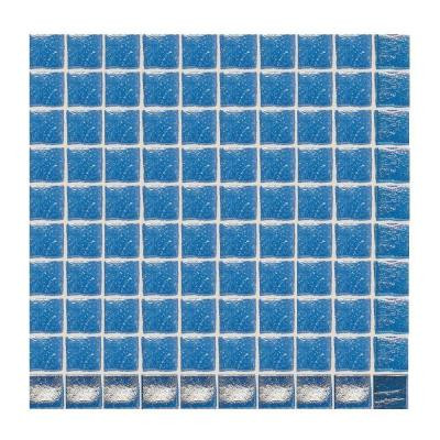Sonterra Glass Crystal Blue Iridescent 12 in. x 12 in. x 6 mm Glass Sheet Mounted Mosaic Wall Tile