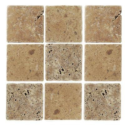 Travertino Noce 4 in. x 4 in. x 8 mm Tumbled Stone Tile (9 pieces/1 sq. ft./1 pack)