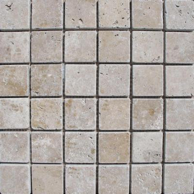 Noche 12 in. x 12 in. x 10 mm Tumbled Travertine Mesh-Mounted Mosaic Tile