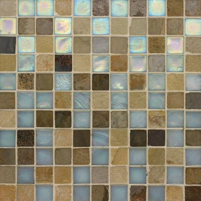 Edgewater Summerland 1 in. x 1 in. 11 3/4 in. x 11 3/4 in. Glass and Slate Wall & Floor Mosaic Tile-DISCONTINUED