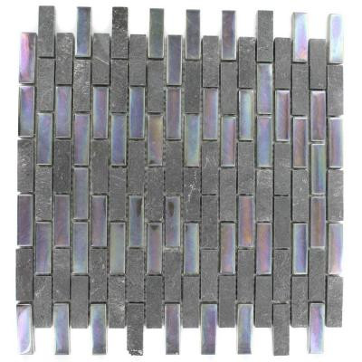 Tectonic Brick Black Slate And Rainbow Black 12 in. x 12 in. x 8 mm Glass Mosaic Floor and Wall Tile
