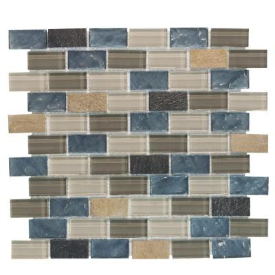 Heritage Ocean Brick 11.75 in. x 13.375 in. x 8 mm Glass and Quartz Mosaic Wall Tile