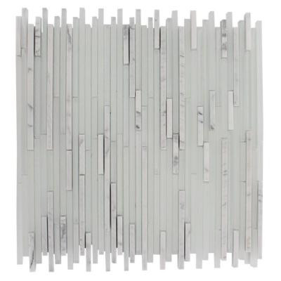 Tetris Stylus Carrara Ice Pattern 12 in. x 12 in. x 8 mm Glass Mosaic Floor and Wall Tile