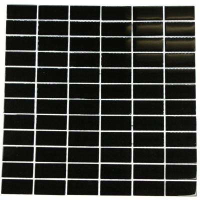 Black Swan Stacked 12 in. x 12 in. Glass Mosaic Floor and Wall Tile-DISCONTINUED