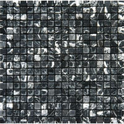 Nero Marquina 12 in. x 12 in. x 10 mm Tumbled Marble Mesh-Mounted Mosaic Tile (10 sq. ft. / case)