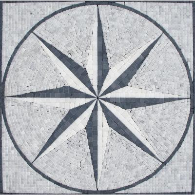 Black & White Star Medallion 24 in. x 24 in. Tumbled Marble Mesh Mounted Mosaic Tile